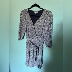 Blue and White Patterned Dress with waist tie